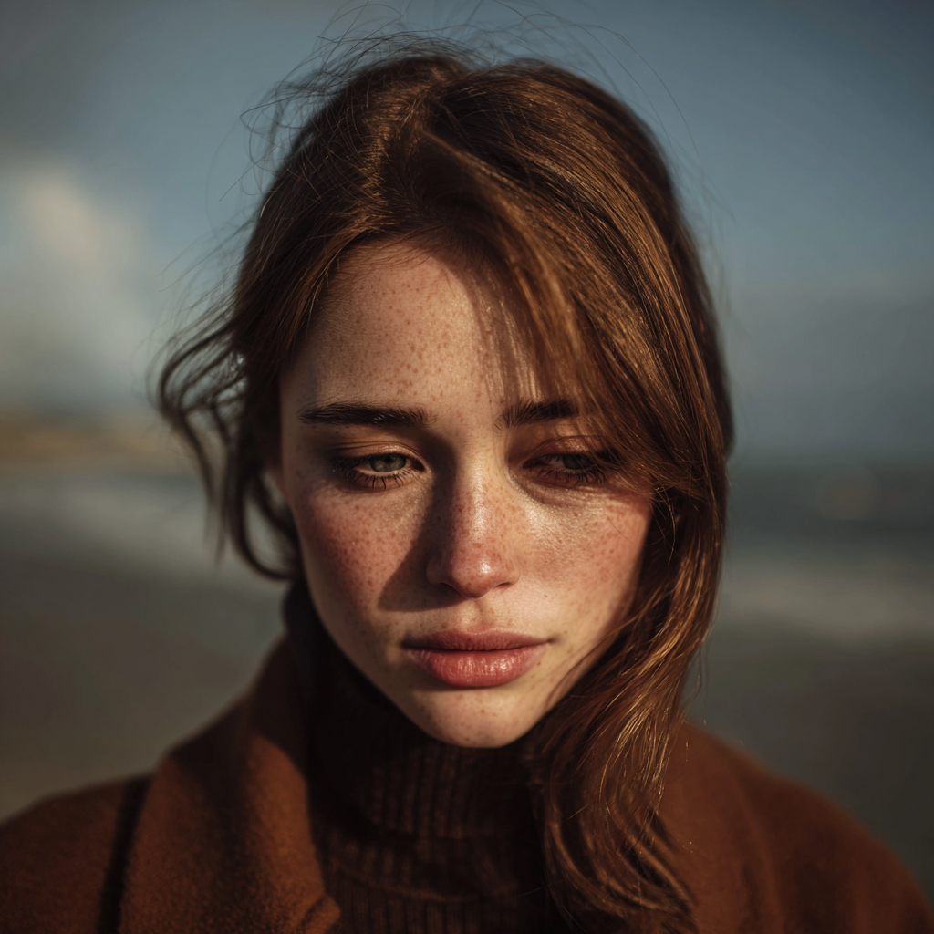 Eine emotionale Frau am Strand | Quelle: Midjourney