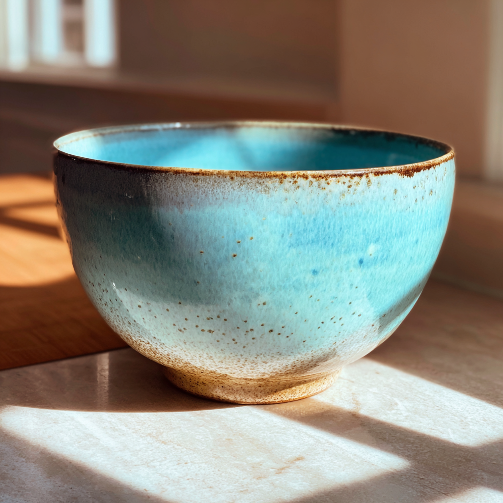 Eine blaue Keramikschale auf einer Theke | Quelle: Midjourney