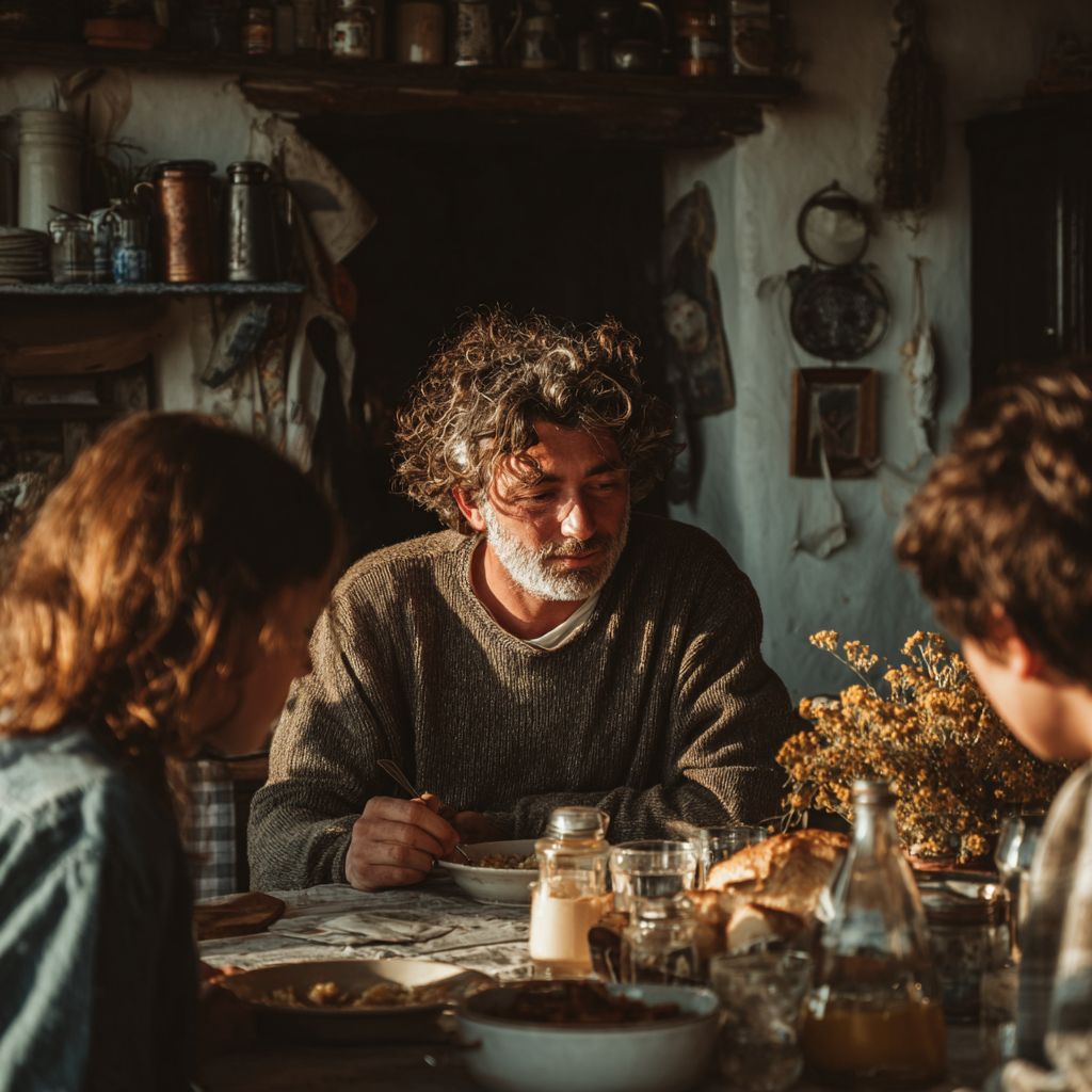 Eine Familie beim gemeinsamen Essen | Quelle: Midjourney