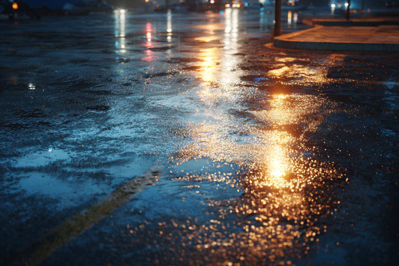 Eine nasse Straße | Quelle: Midjourney