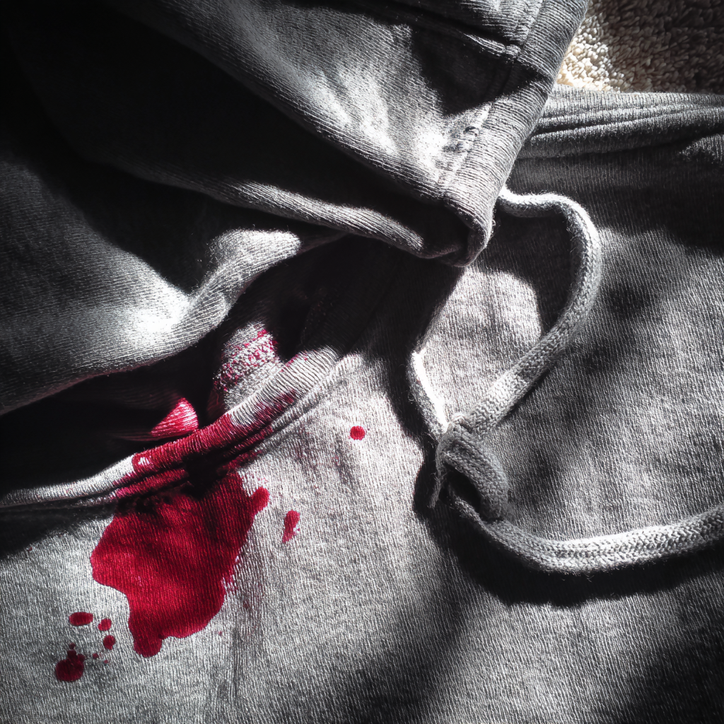 Ein Saftfleck auf einem grauen Hoodie | Quelle: Midjourney