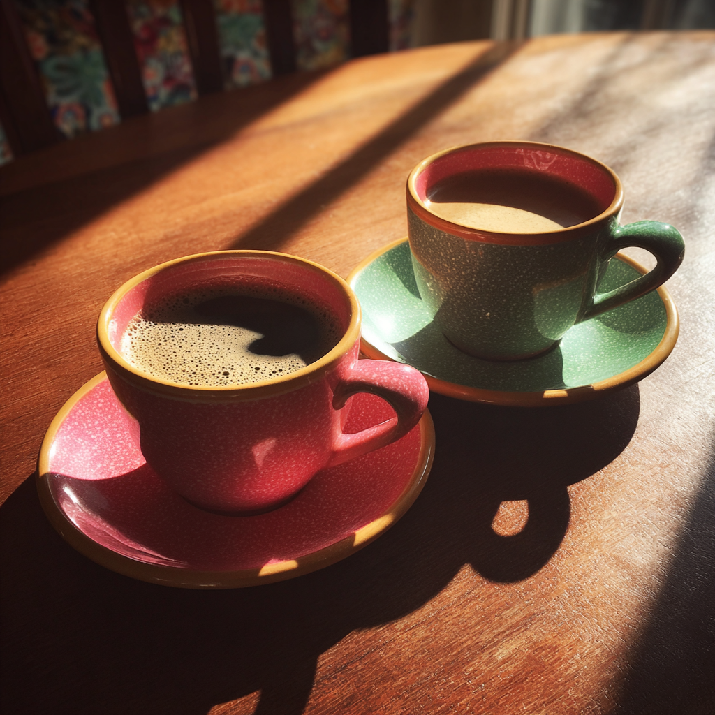 Zwei Tassen Kaffee auf einem Tisch | Quelle: Midjourney