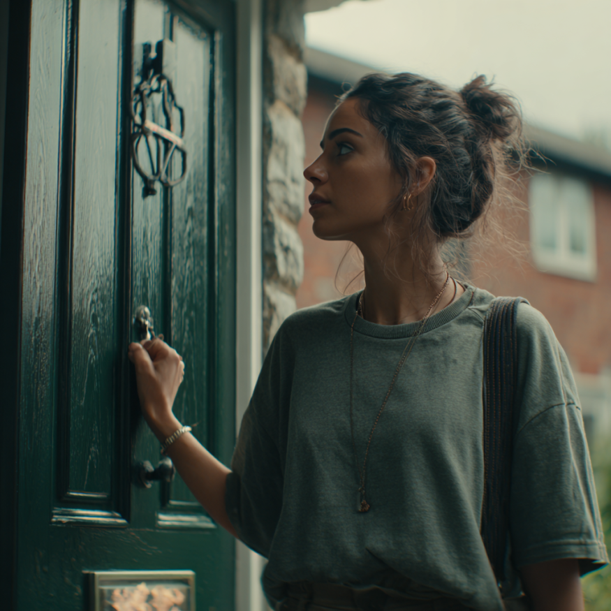 Eine Frau, die durch eine Tür geht | Quelle: Midjourney