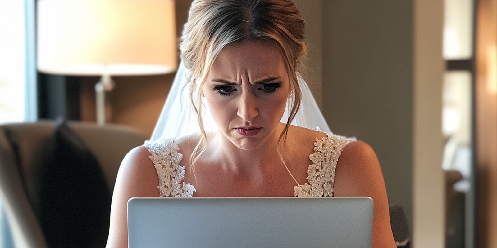 Braut mit einem Laptop. | Quelle: Midjourney