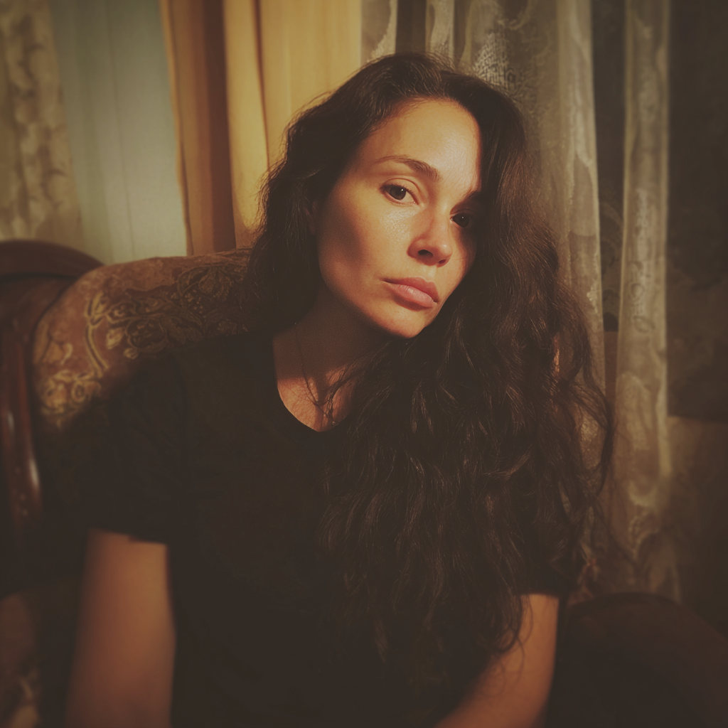 Eine müde Frau sitzt auf einer Couch | Quelle: Midjourney