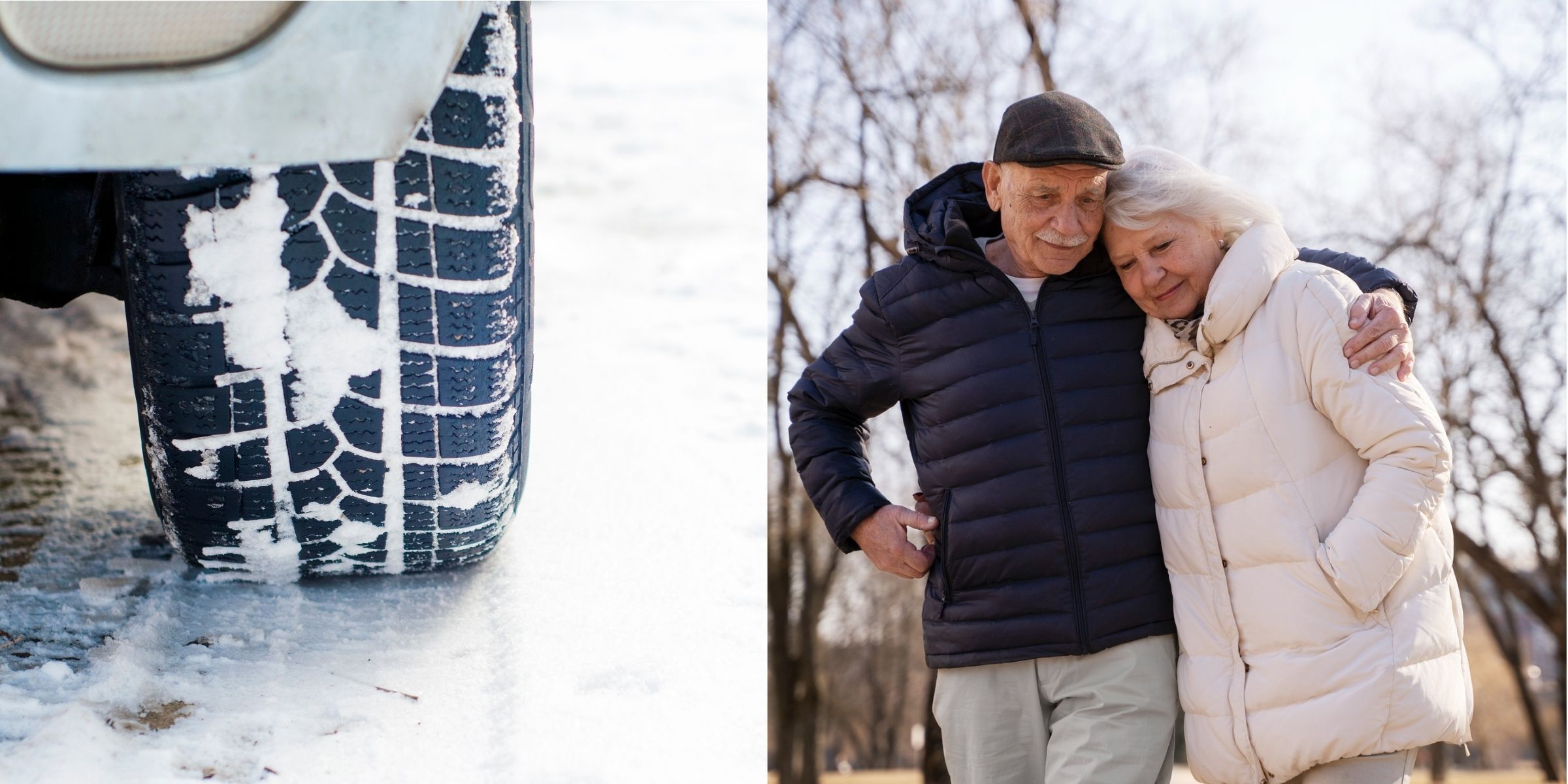 Eine Nahaufnahme eines Reifens und eines älteren Paares | Quelle: Freepik