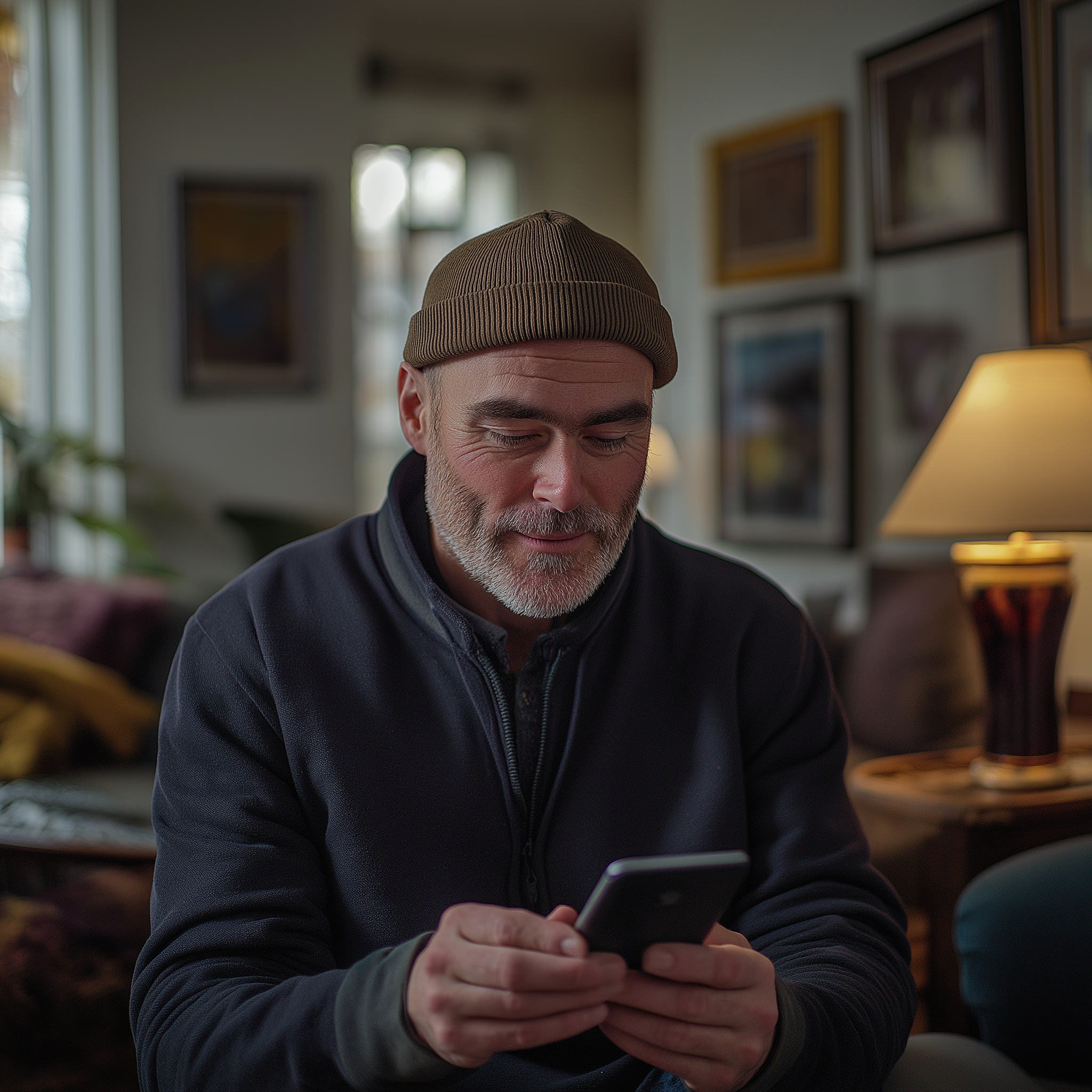 Ein Mann schaut unbeeindruckt auf sein Handy | Quelle: Midjourney
