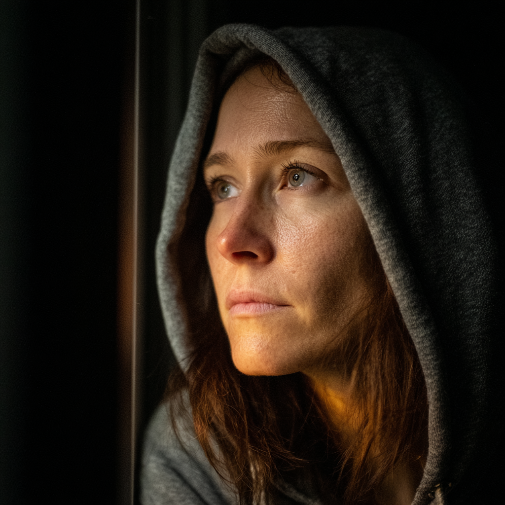 Eine Frau, die nachts aus einem Fenster schaut | Quelle: Midjourney