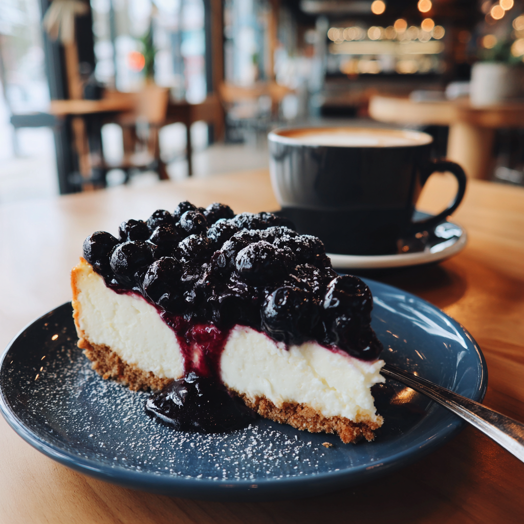 Ein Stück Käsekuchen auf einem Tisch | Quelle: Midjourney