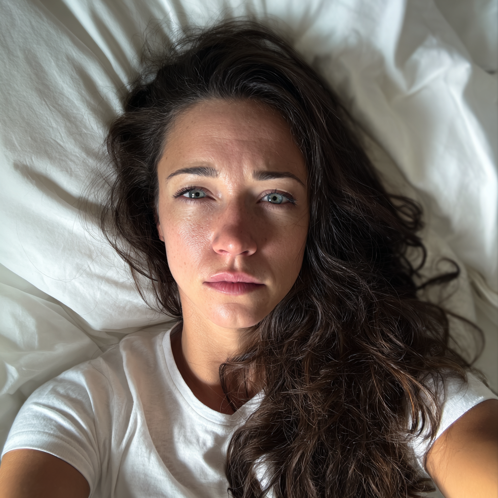 Eine genervte Frau, die im Bett liegt | Quelle: Midjourney