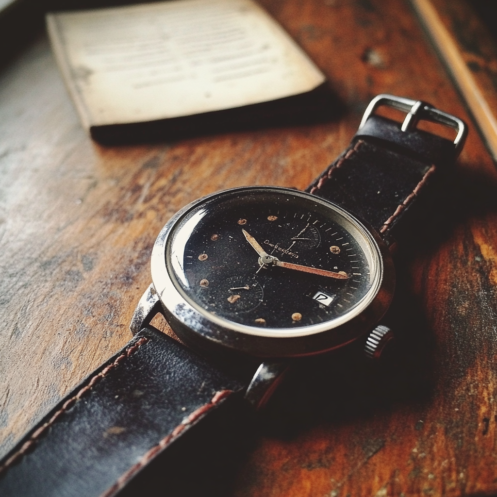 Eine Uhr und ein Stück Papier auf einem Tisch | Quelle: Midjourney
