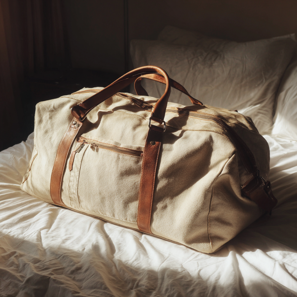 Eine gepackte Tasche auf einem Bett | Quelle: Midjourney