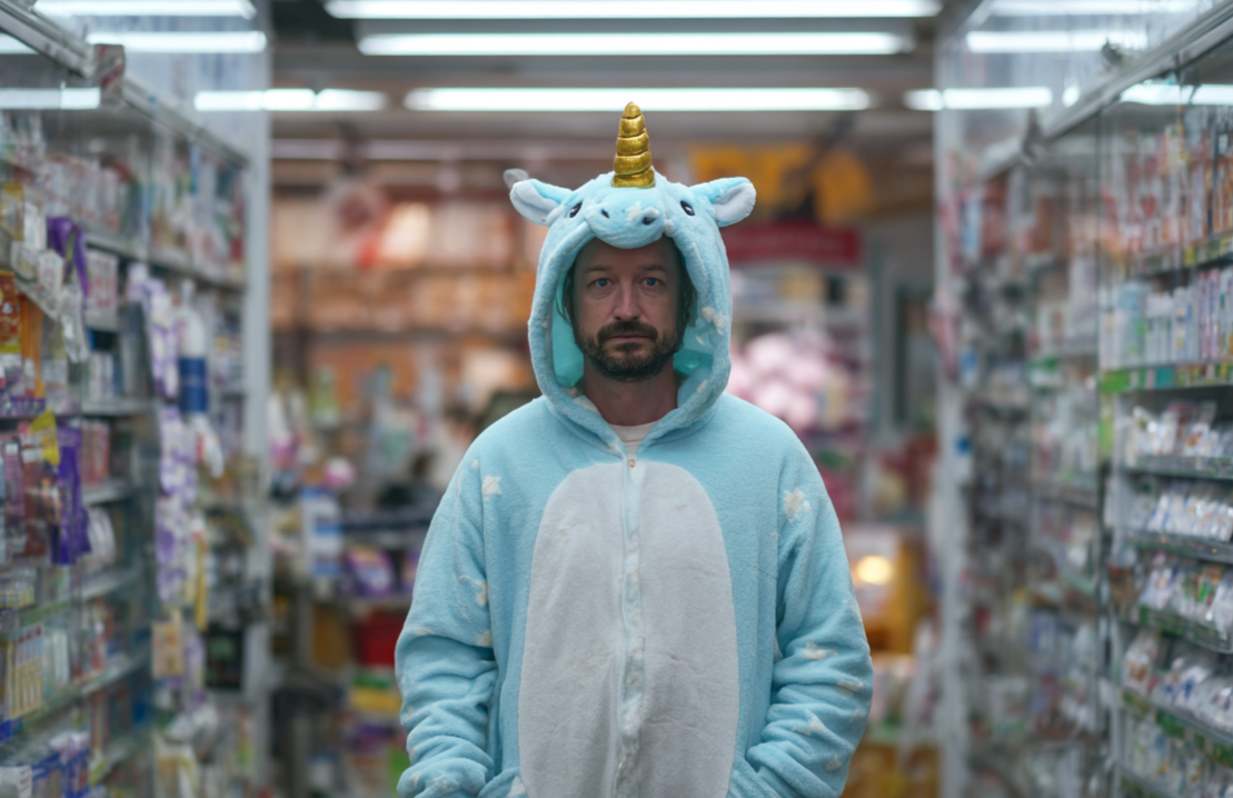 Ein Mann in einem Einhorn-Kostüm | Quelle: Midjourney