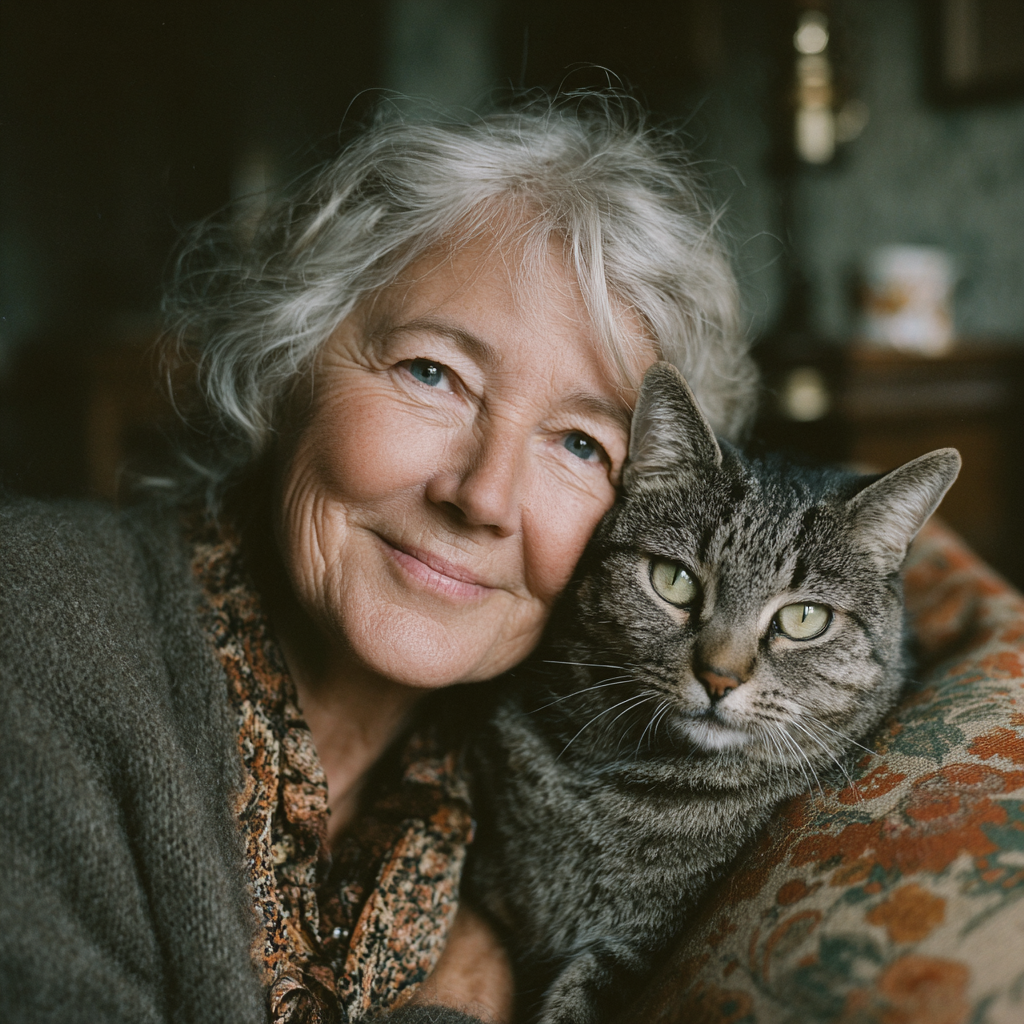 Eine glückliche Frau mit ihrer Katze | Quelle: Midjourney