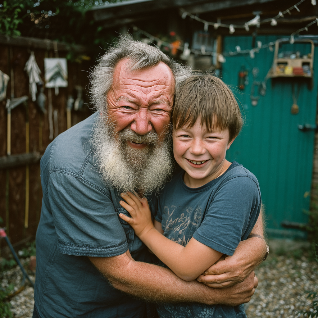 Ein glücklicher Mann, der einen Jungen umarmt | Quelle: Midjourney