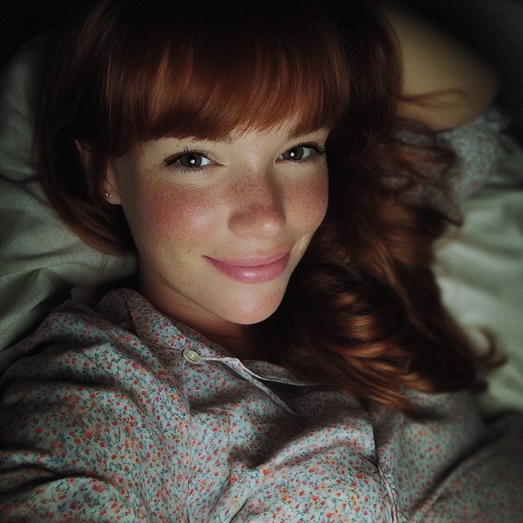 Eine lächelnde schwangere Frau, die im Bett liegt | Quelle: Midjourney