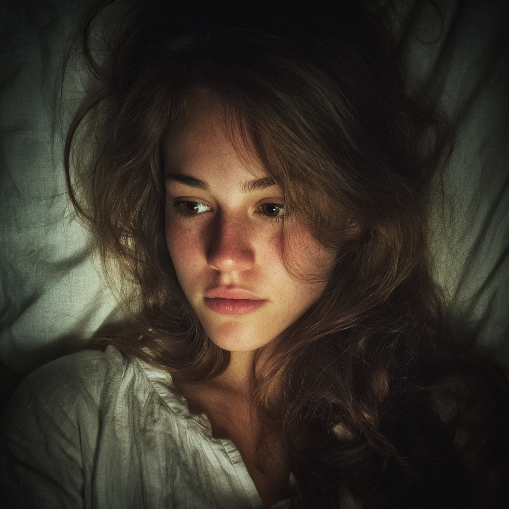 Eine junge Frau liegt im Bett | Quelle: Midjourney