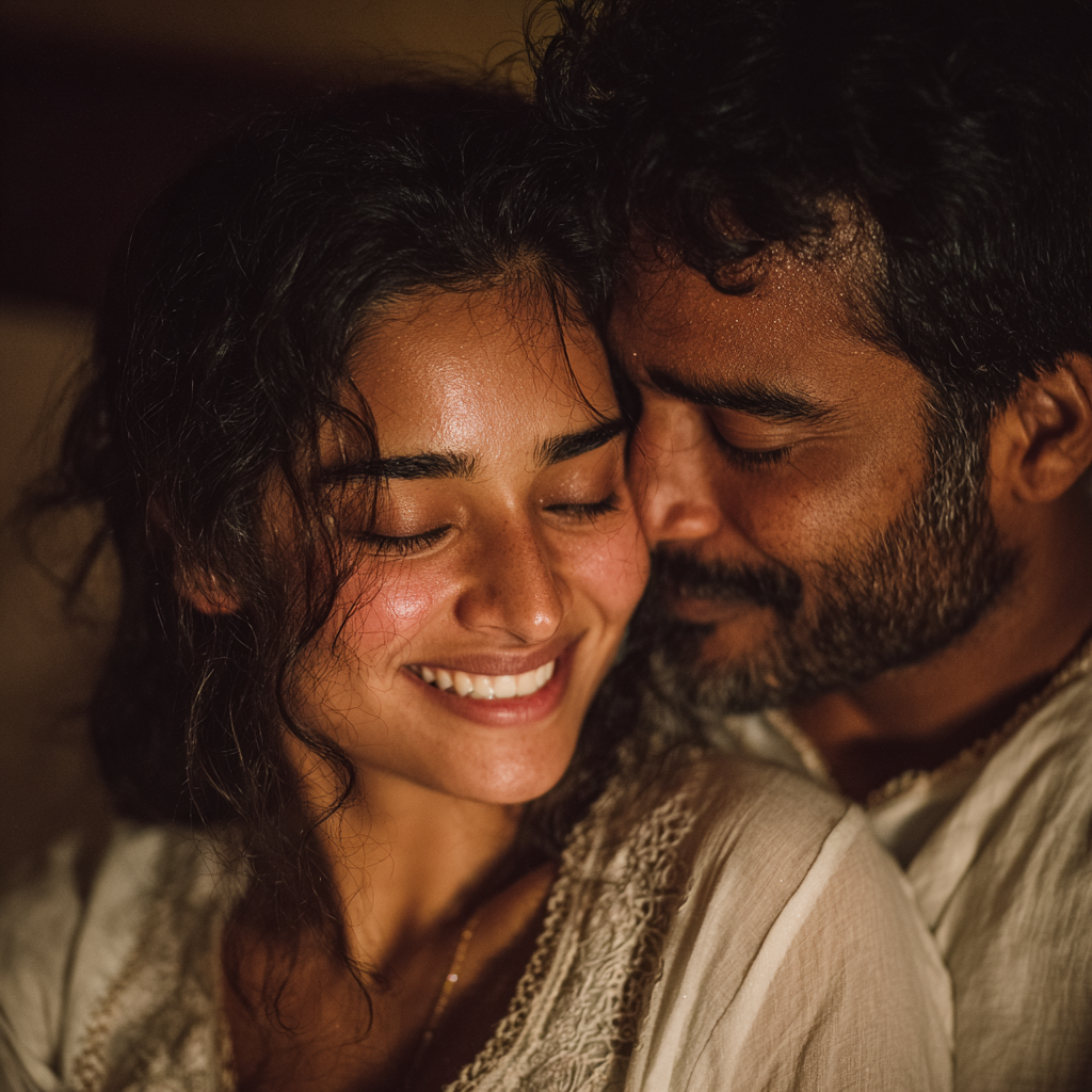 Ein glückliches Paar beim Kuscheln | Quelle: Midjourney