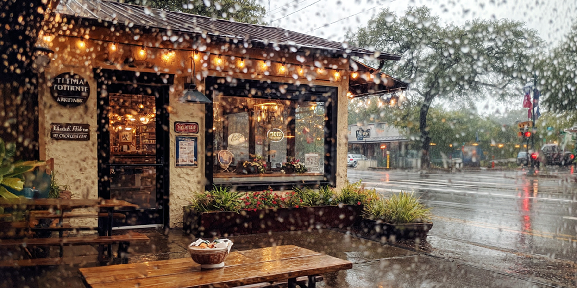 Ein Café im strömenden Regen | Quelle: Gogirok