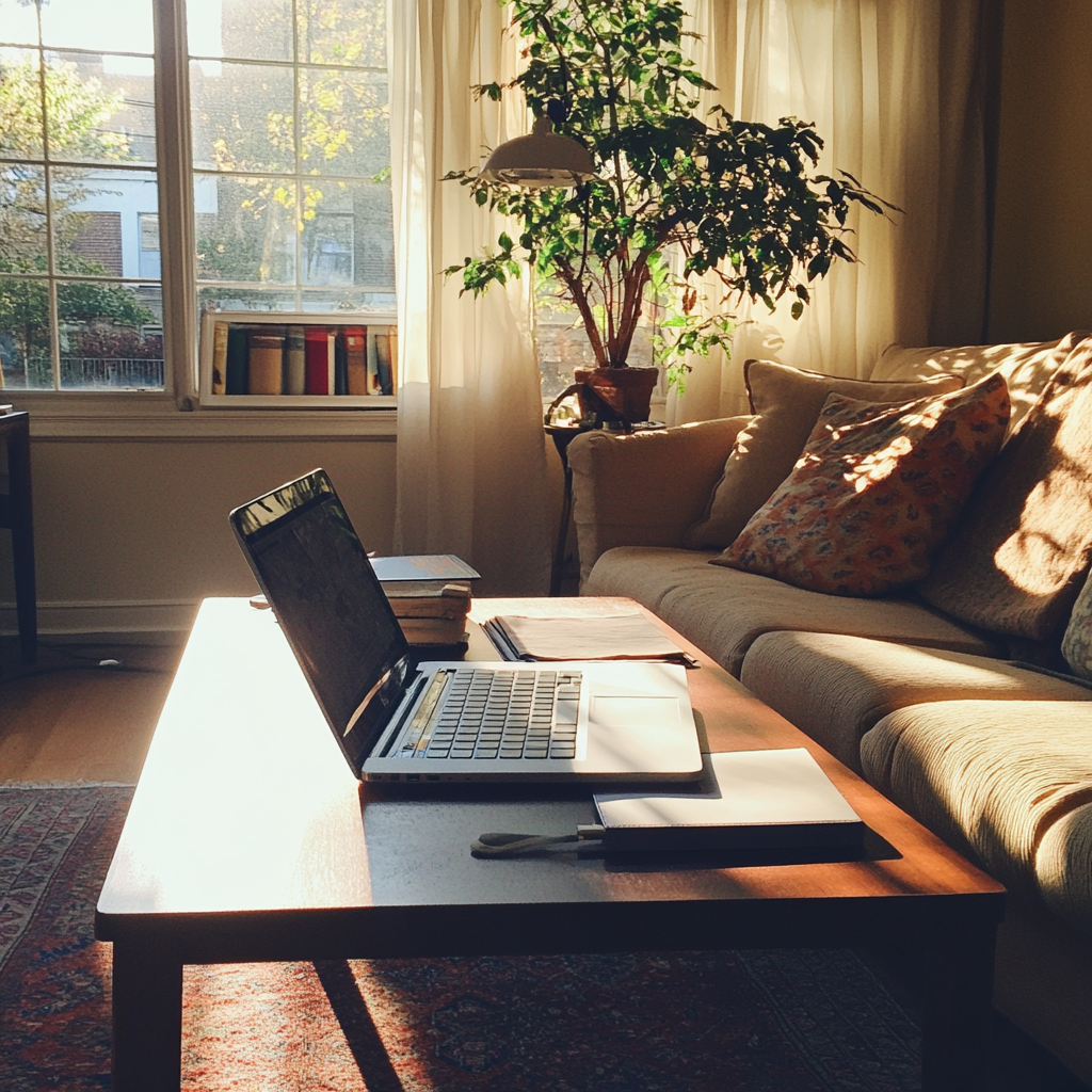 Ein Laptop auf einem Couchtisch | Quelle: Midjourney