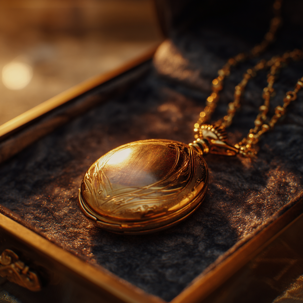 Ein goldenes Medaillon in einer Schmuckschatulle | Quelle: Midjourney