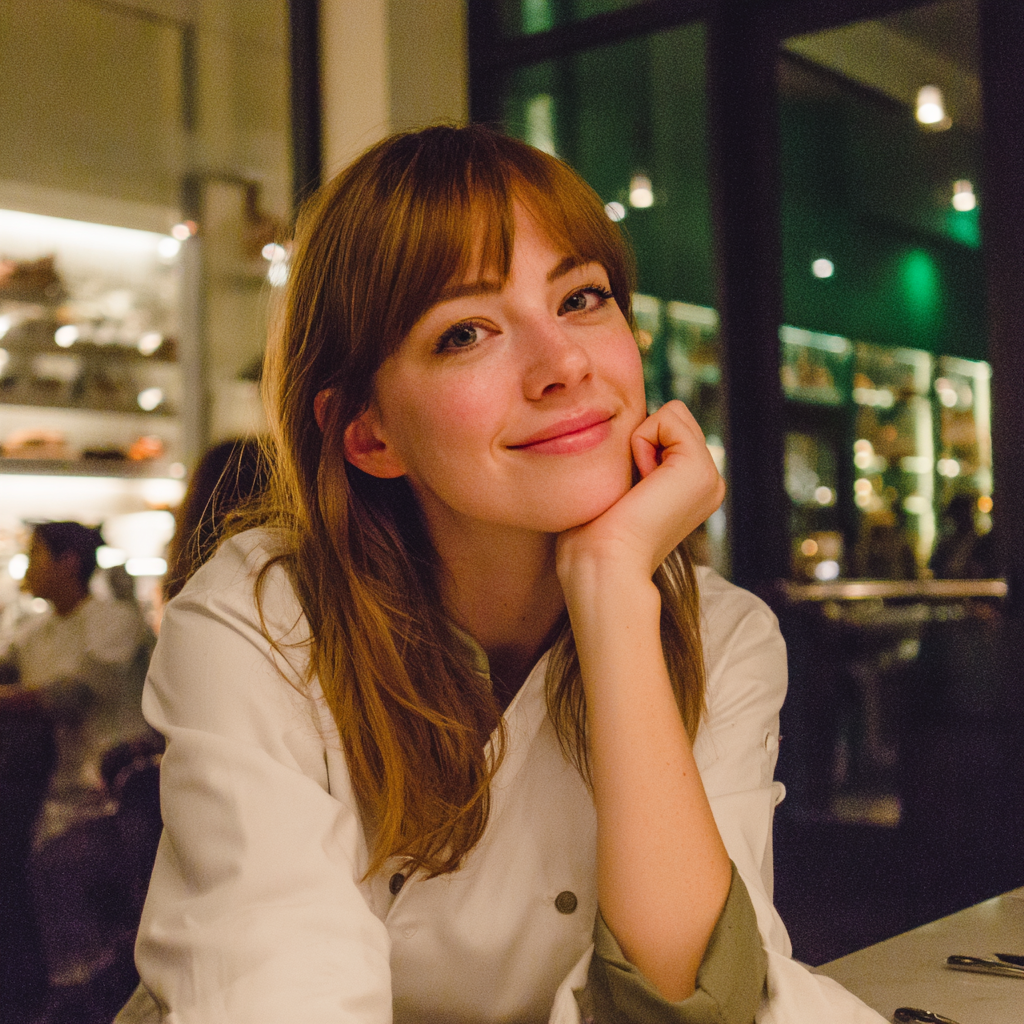 Eine lächelnde Frau, die an einem Tisch sitzt | Quelle: Midjourney