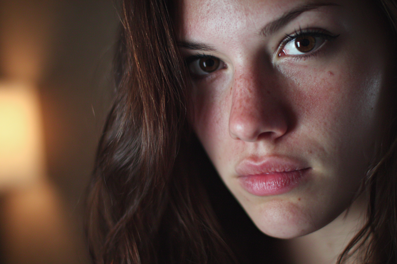 Eine Nahaufnahme des Gesichts einer Frau | Quelle: Midjourney