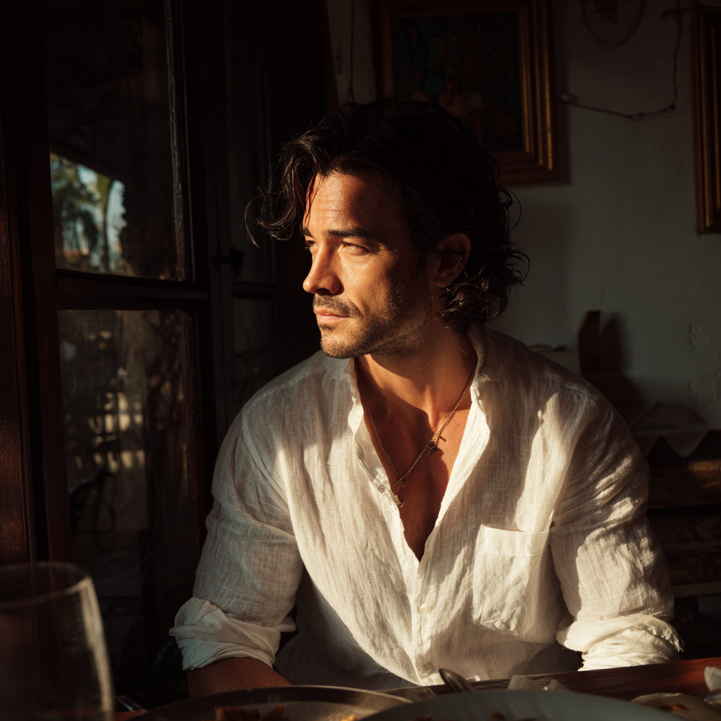 Ein nachdenklicher Mann sitzt an einem Tisch | Quelle: Midjourney