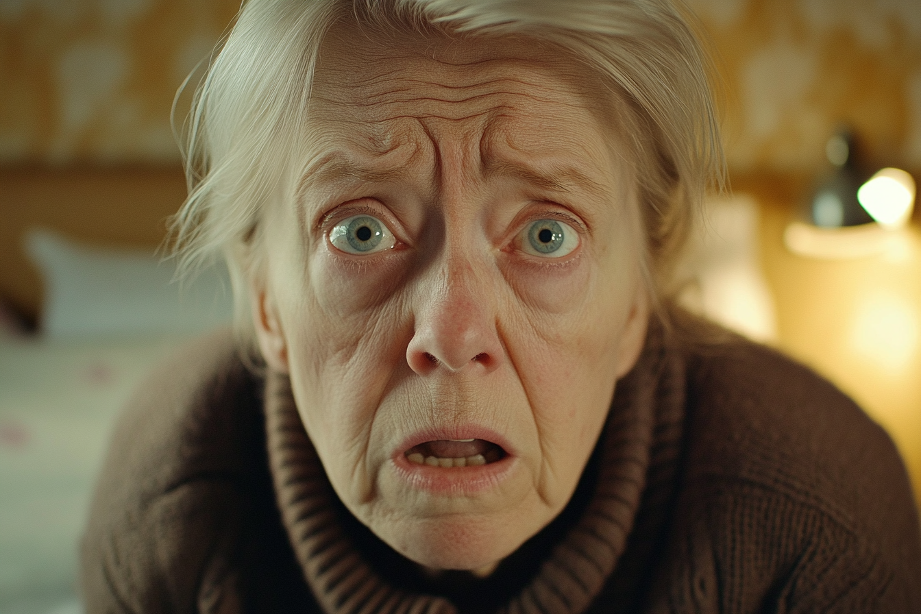 Eine schockierte ältere Frau | Quelle: Midjourney