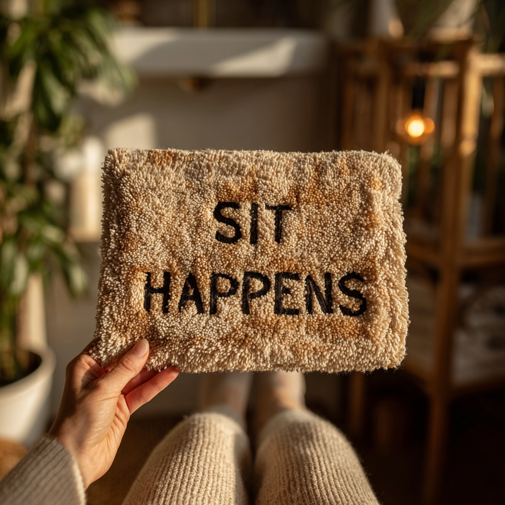 Die Hand einer Frau hält eine Badezimmermatte | Quelle: Midjourney