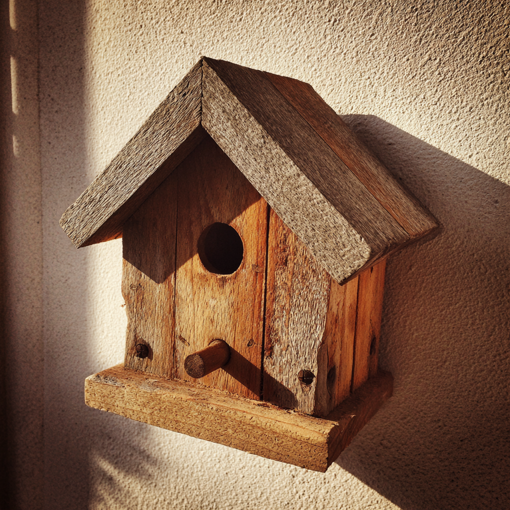 Ein selbstgebautes Vogelhaus | Quelle: Midjourney