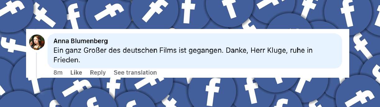 Internetnutzer reagieren auf den Tod von Alexander Kluge | Quelle: facebook.com/ZDFheute/posts/pfbid0Hx5sVSuU2wGgJFzMvxLaPfdXXegyj8PwfZqAie3rg8oTrtdbPX3v9qxksjKMkv54l?comment_id=1275289864666390