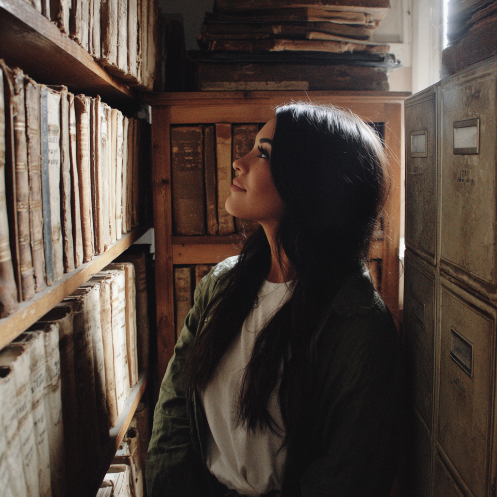 Eine Frau schaut auf eine Reihe von Büchern | Quelle: Midjourney