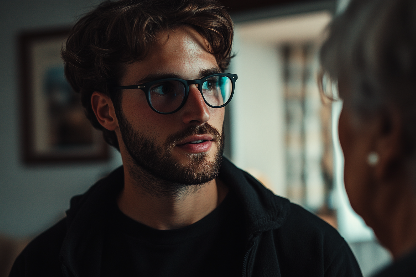 Ein Mann im Gespräch mit seiner Mutter | Quelle: Midjourney