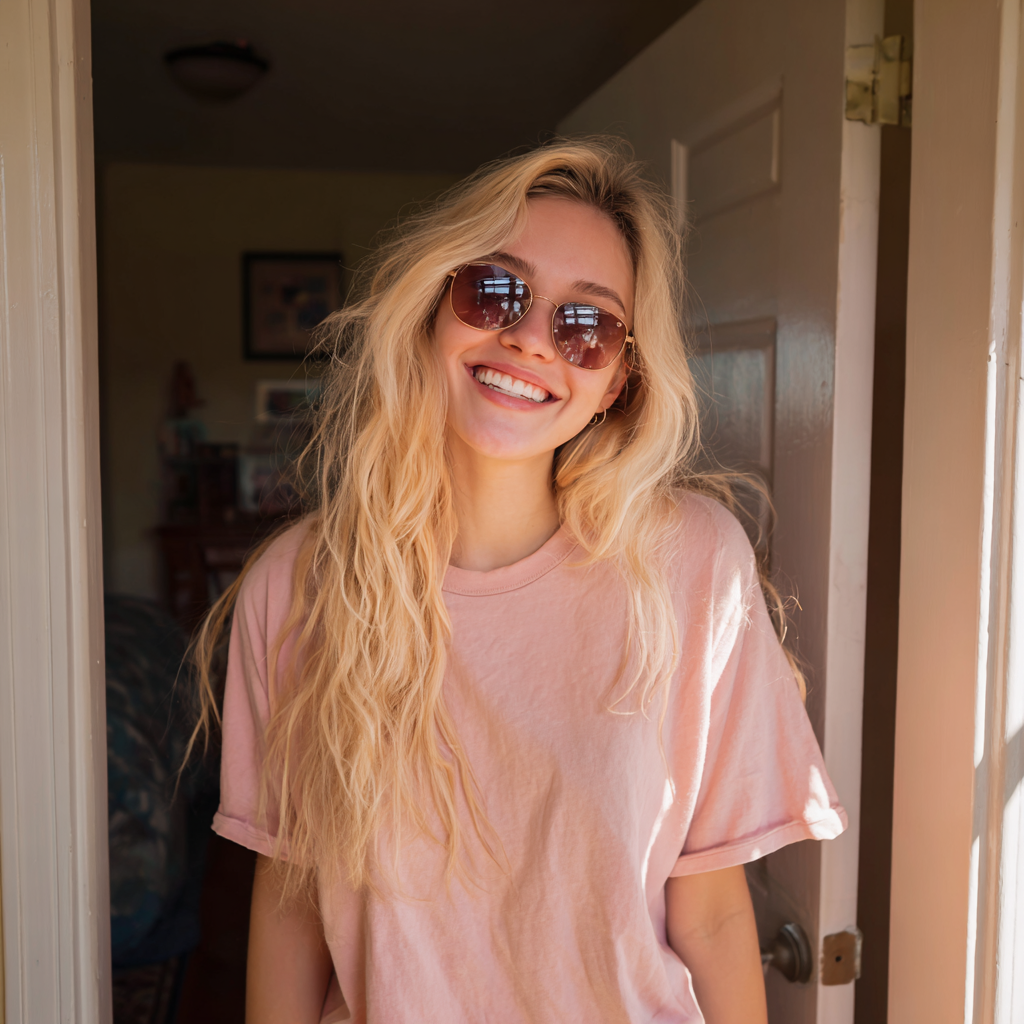 Eine lächelnde Frau mit Sonnenbrille | Quelle: Midjourney