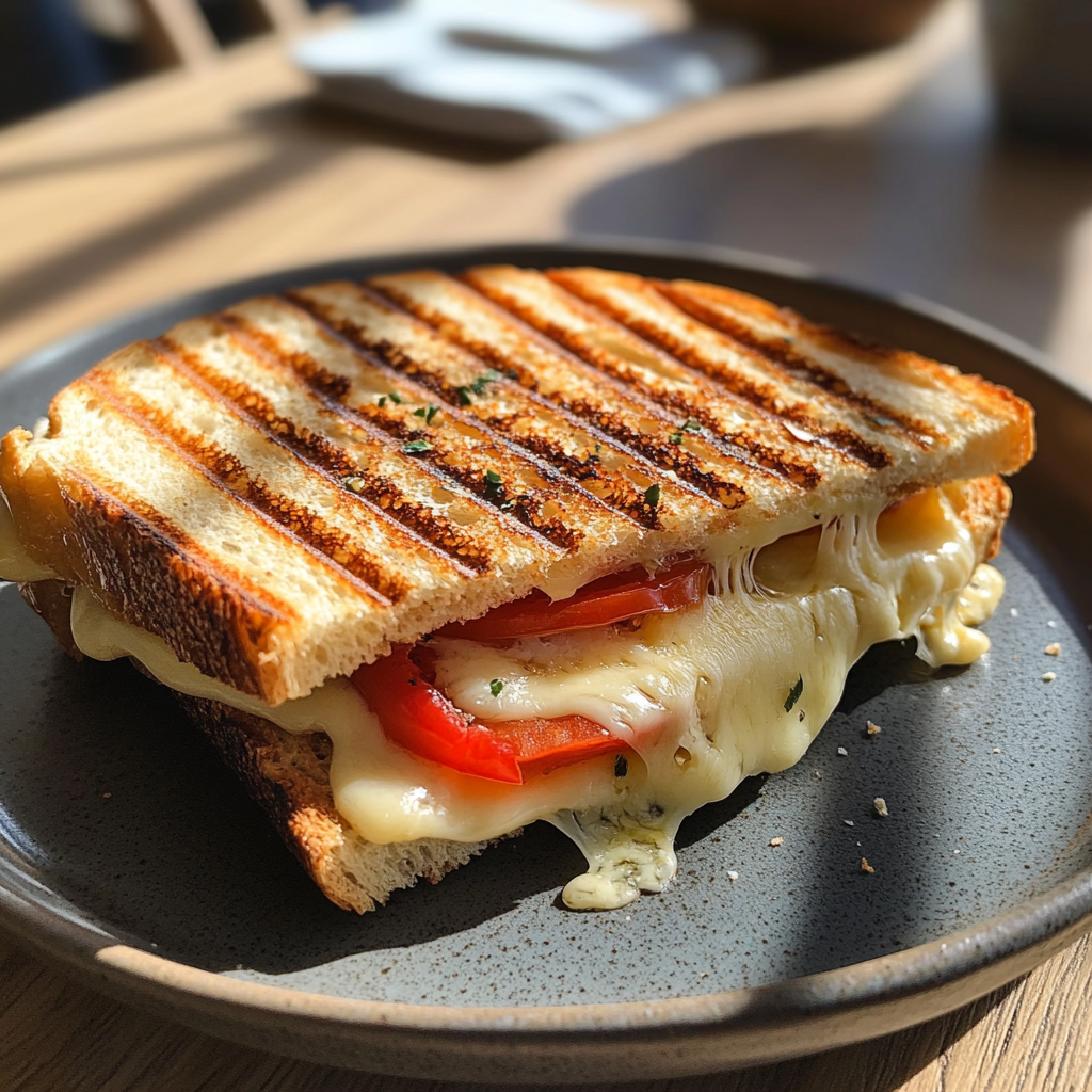 Ein getoastetes Käsesandwich auf einem Teller | Quelle: Midjourney