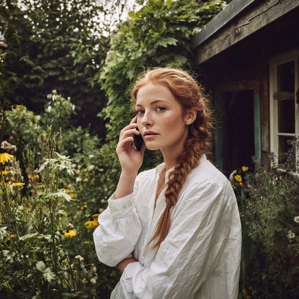 Eine nachdenkliche Frau, die am Telefon spricht | Quelle: Midjourney