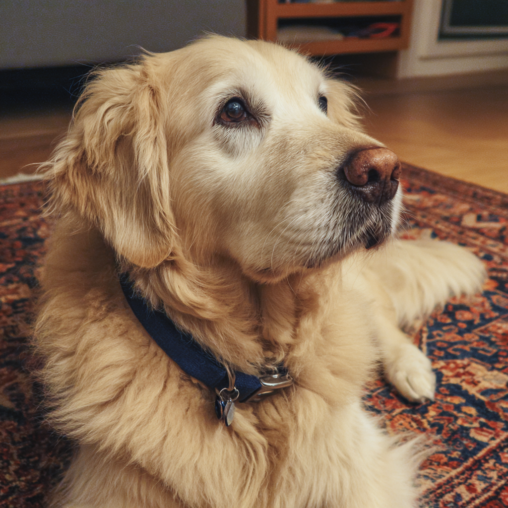 Ein Hund, der auf einem Teppich schläft | Quelle: Midjourney
