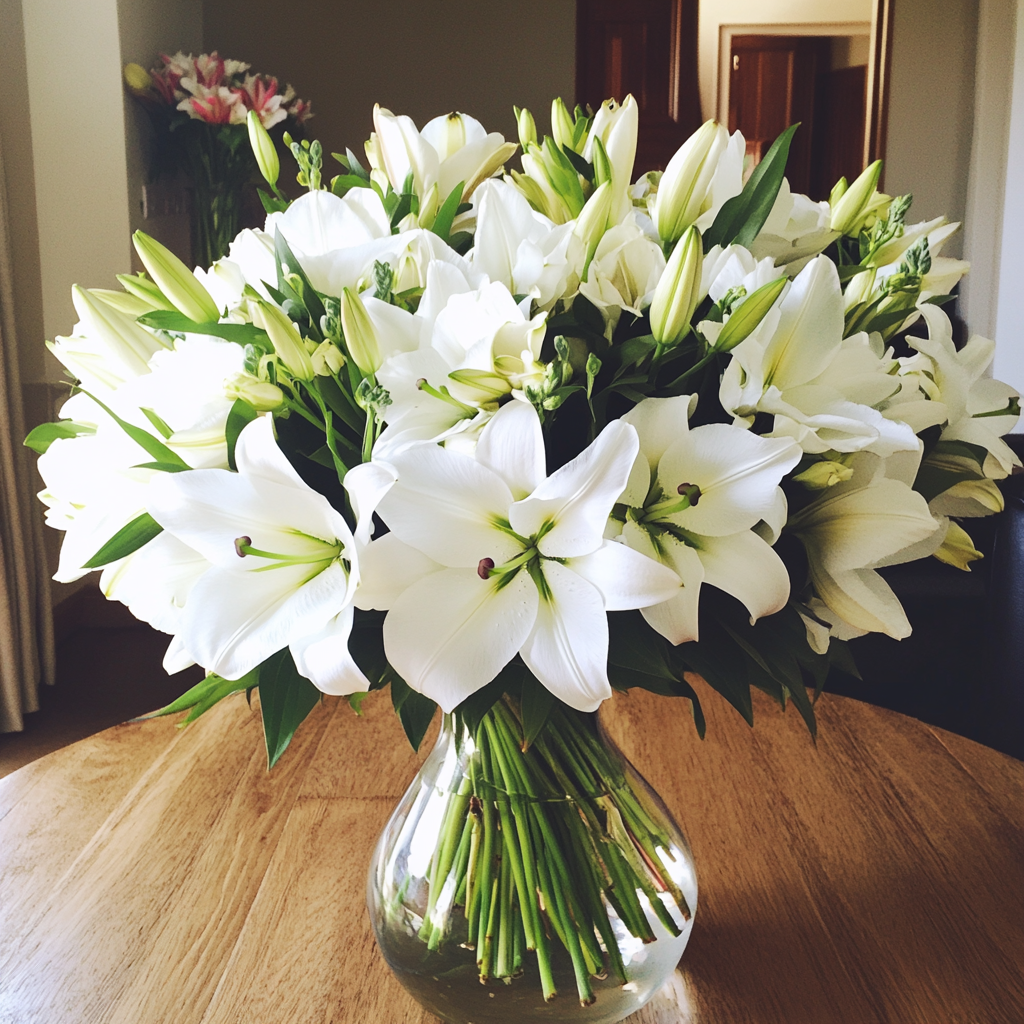 Ein Blumenstrauß aus weißen Lilien | Quelle: Midjourney