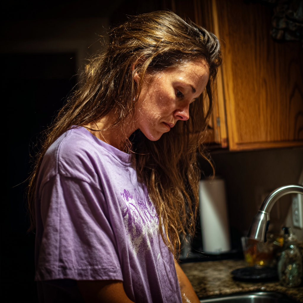 Eine Frau, die an einem Waschbecken steht | Quelle: Midjourney