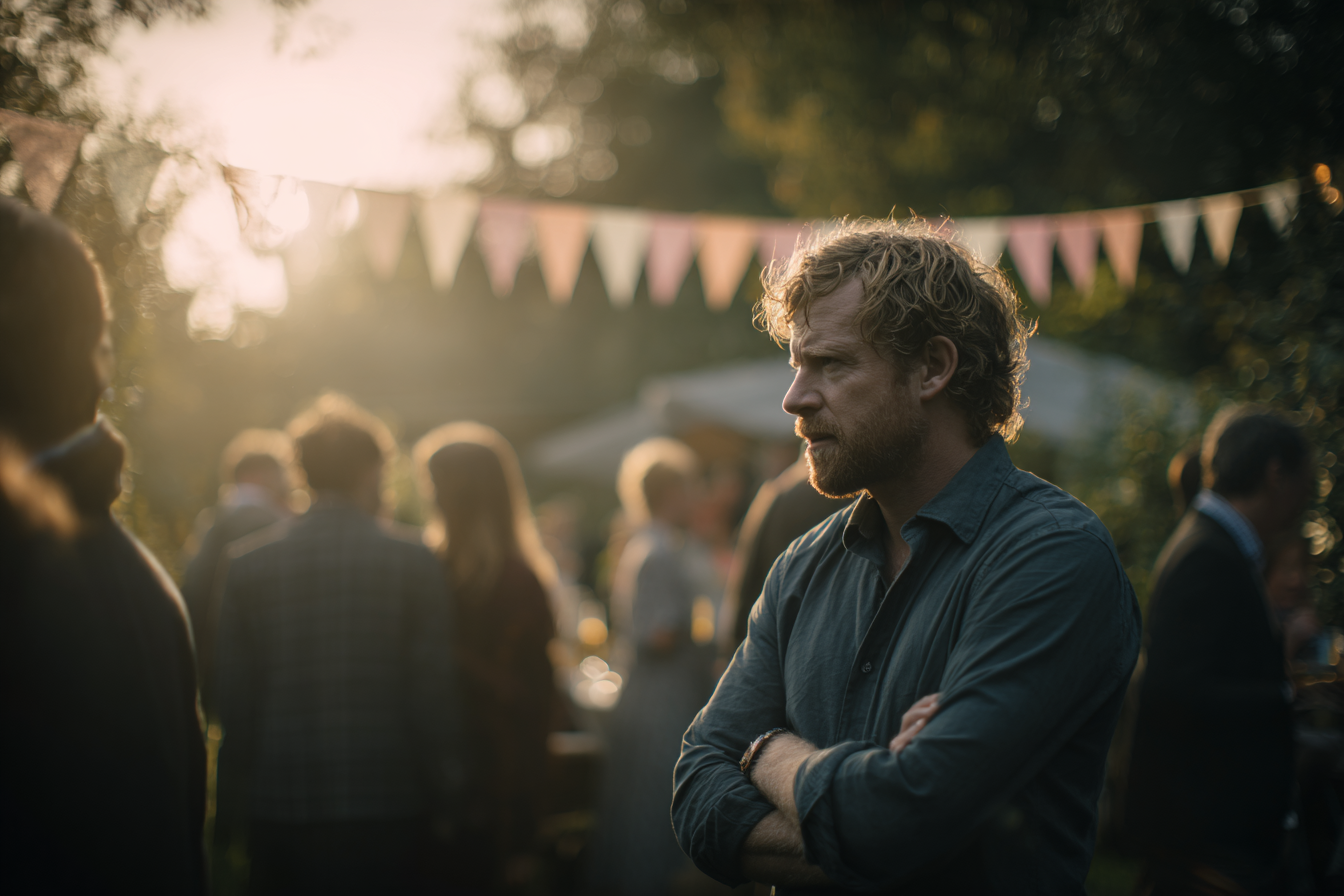 Ein Mann steht in seinem Hinterhof | Quelle: Midjourney