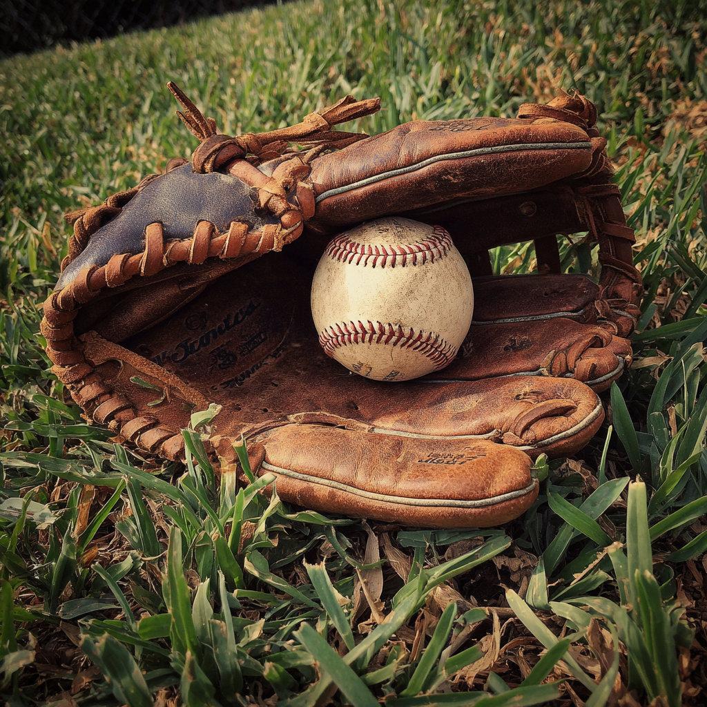 Ein Baseballhandschuh auf Gras | Quelle: Midjourney