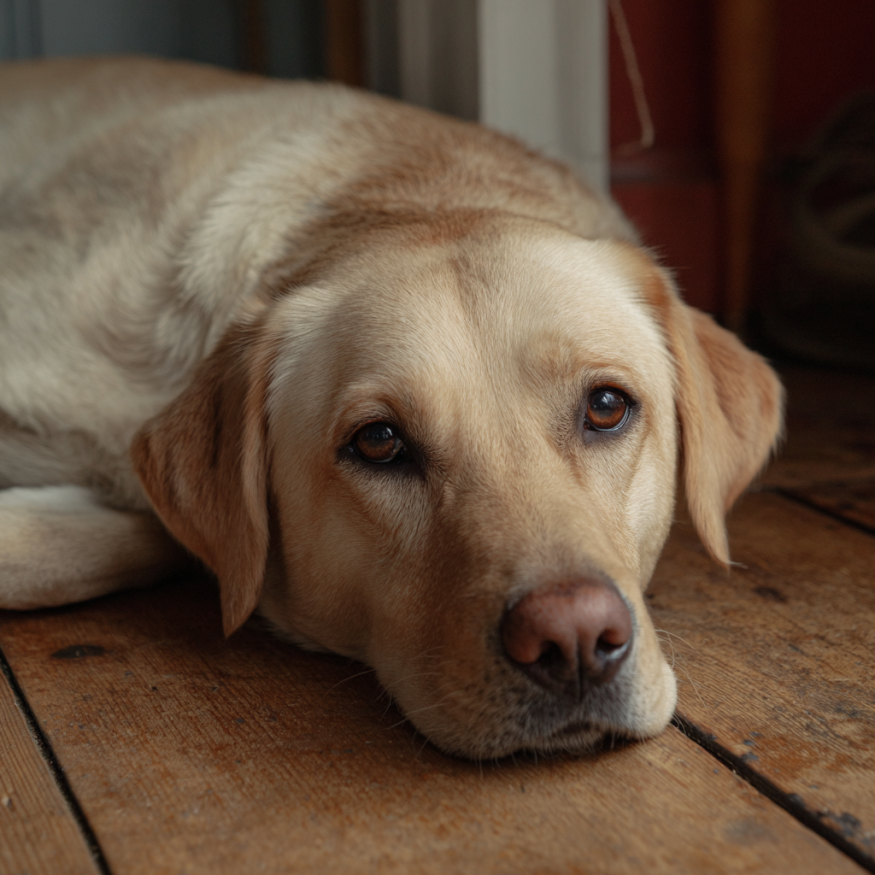 Pies leżący na podłodze | Źródło: Midjourney