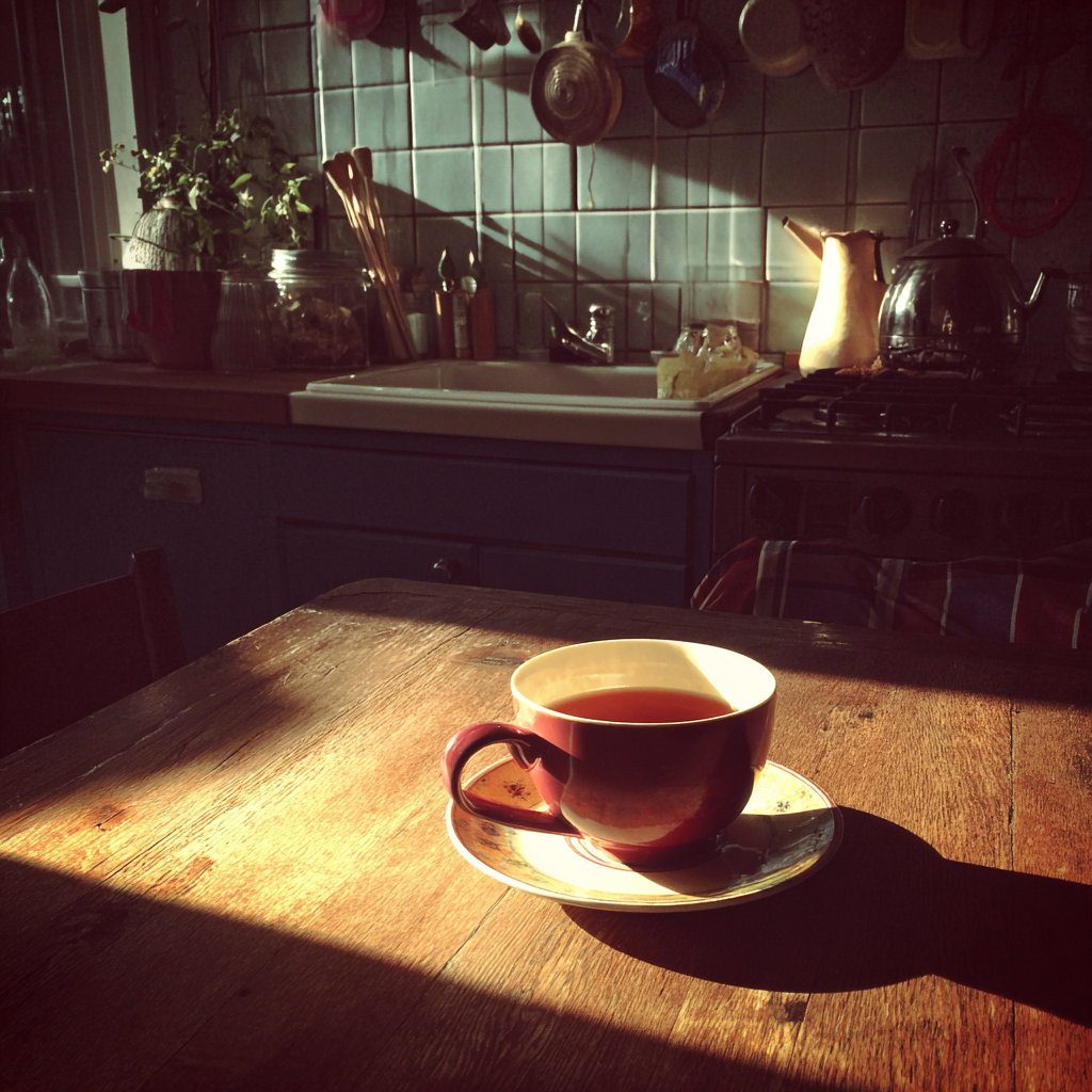 Eine Tasse Tee auf einem Tisch | Quelle: Midjourney