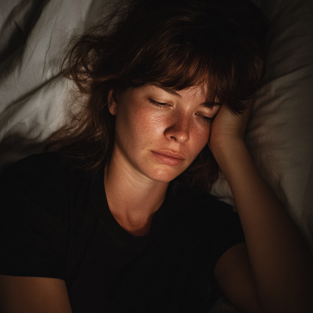 Eine emotionale Frau, die im Bett liegt | Quelle: Midjourney