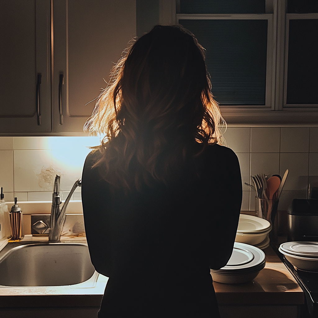 Eine Frau, die an einem Waschbecken steht | Quelle: Midjourney