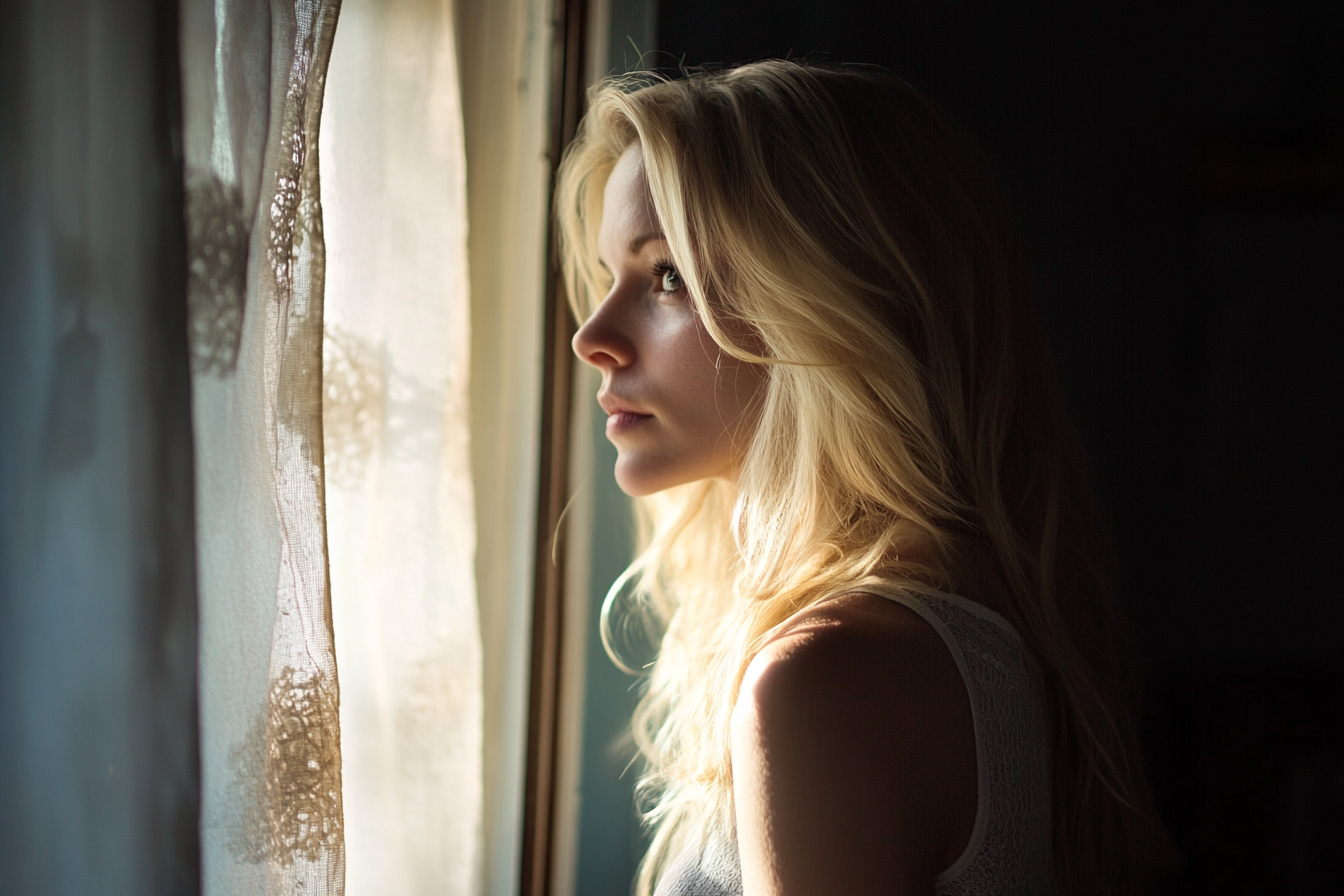 Eine Frau, die aus dem Fenster schaut | Quelle: Midjourney