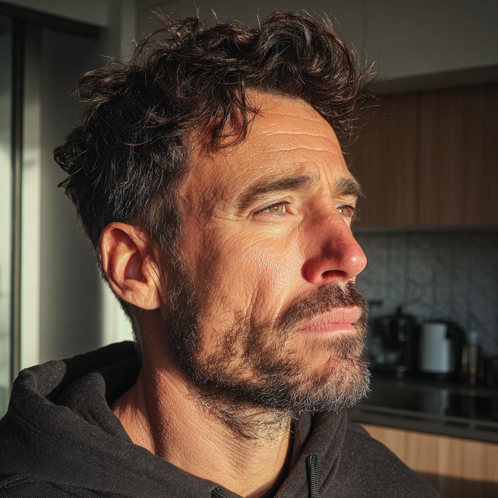 Ein besorgter Mann in einem schwarzen Hoodie | Quelle: Midjourney
