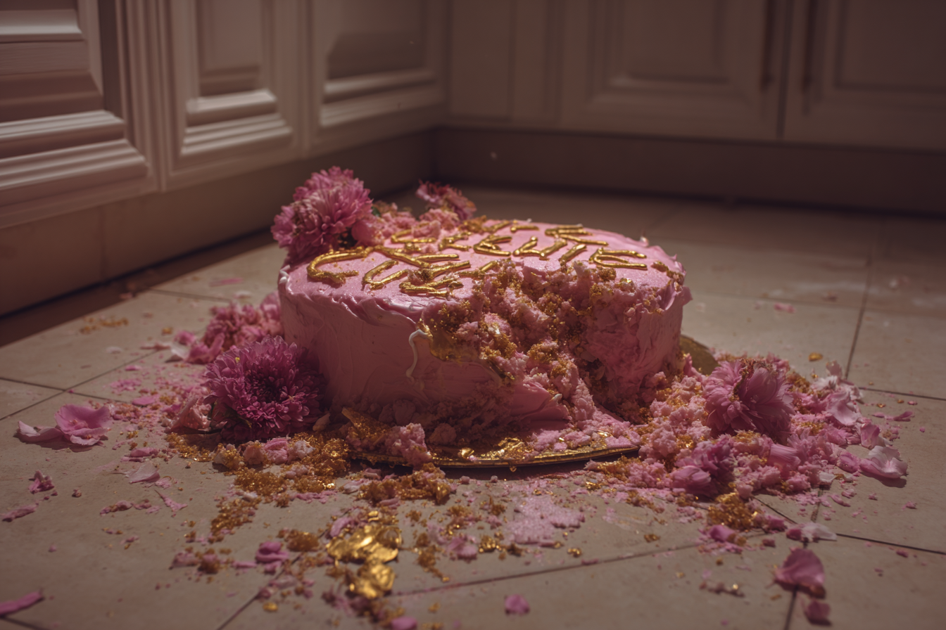 Ein Kuchen auf dem Boden | Quelle: Midjourney