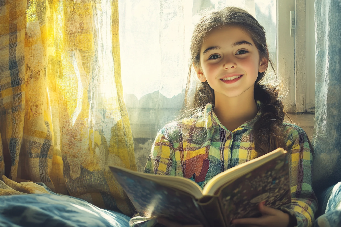 Ein Teenager-Mädchen liest ein Buch auf einem Bett | Quelle: Midjourney